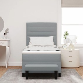 Boxspring ágy matraccal és pad light szürke 90 x 190 cm szövet