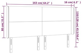 világosszürke bársony LED-es fejtámla 163x16x118/128 cm