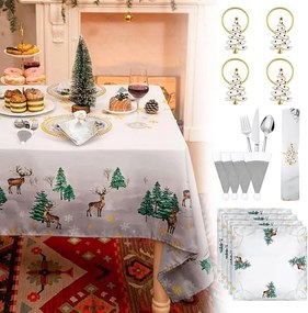 Karácsonyi Asztali Szett 13AZ1BEN Asztalterítő Szalvéta Karikagyűrűk Evőeszköz huzatok
