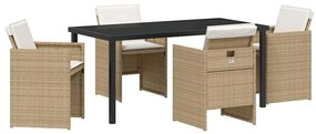 vidaXL Kert étkező szett párnával 5 pcs Bézs polirattan