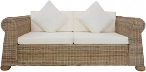 2 részes természetes rattan kanapészett párnákkal