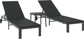 vidaXL Napozóágy 2-személy 3 pcs Fekete polirattan