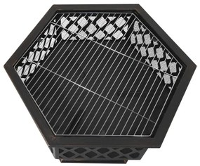 Hordozható fa tűzrakóhely rostéllyal fekete/patina