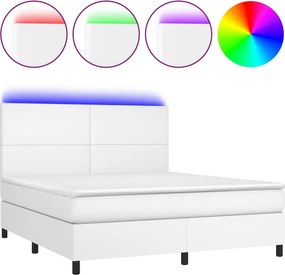 vidaXL fehér műbőr rugós ágy matraccal és LED-del 180x200 cm