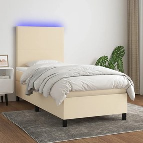krémszínű szövet rugós és LED-es ágy matraccal 100x200 cm