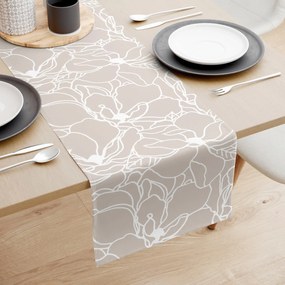 Goldea pamut asztali futó - fehér virágok világos bézs alapon 20x120 cm