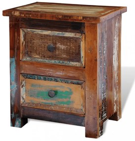 kétfiókos tömör újrahasznosított fa éjjeliszekrény