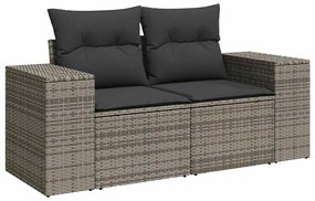 10 részes szürke polyrattan akácfa kerti ülőgarnitúra párnákkal