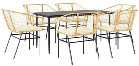 vidaXL 7 észes barna polyrattan üveg kerti étkezőgarnitúra párnával