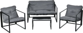 Outsunny 4 Fős Kerti Bútor Szett Acél Időjárásálló Erkélybútor Készlet 2 Személyes Kanapéval, Karosszékkel, Üvegasztallal, Kültéri Ülőgarnitúra Kert,