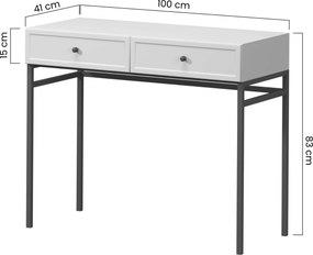 Lorini konzolasztal / toalettasztal 100 cm - kasmír / fekete T-bar fogantyúk / fém lábak