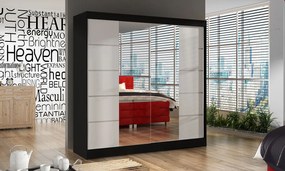 BULAN V praktikus hálószoba szekrény tükörrel, fekete, fehér ajtókkal