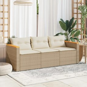 3 személyes bézs polyrattan kerti kanapé párnával