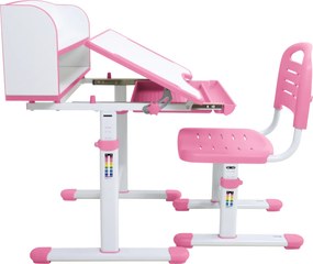Növekvő íróasztal és szék, rózsaszín/fehér, set ZION