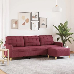 3 személyes bordó szövet kanapé lábtartóval 210 cm