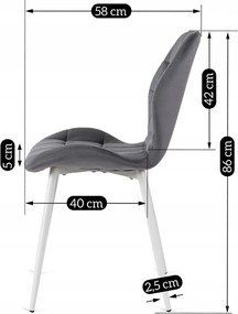 Szék szürke színben, fehér lábakkal, bársony kárpittal. LUCKY
