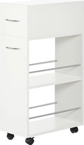 HOMCOM Konyhai Kocsi Kerekeken 1 Fiókkal és 2 Nyitott Polccal Étkezőbe, Nappaliba, Fürdőszobába 25 x 50 x 85 cm Fehér | Aosom