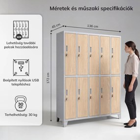 BHP öltözőszekrény 10 ajtós szürke / sonoma tölgy: Eco Design BARTEK 1360 x 1720 x 450 mm