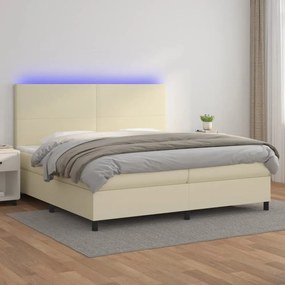 krémszínű műbőr rugós ágy matraccal és LED-del 200x200 cm