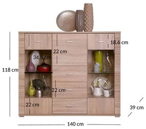 Komód Gwenn 2W3S1B (szonoma tölgy). 1052934