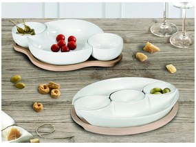 Plait fehér porcelán tál, bambusz tálcán - Brandani