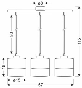 Csillár zsinóron PORTO 3xE27/60W/230V fekete/barna