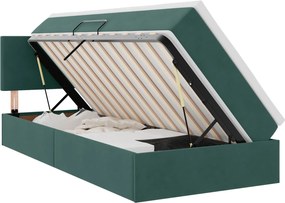vidaXL Tárolós Ágy matracmal fejtámlával Sötétzöld 90 x 190 cm Bársony