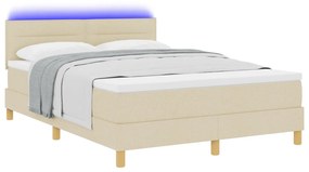 Box Spring Ágy Matraccal és LED-del Krém 140x190 cm Szövet