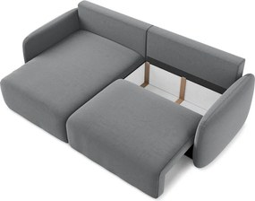 Szürke bársony kinyitható-tárolóhelyes sarokkanapé (bal oldali-heverő résszel) Kalena – Makamii
