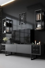 Line Anthracite and Black TV-állvány polcokkal