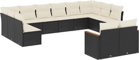 vidaXL 12 részes fekete polyrattan kerti ülőgarnitúra párnákkal