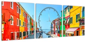 Kép - Burano sziget, Velence, Olaszország (órával) (90x30 cm)