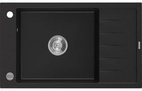 Mexen Elias 1-medencés gránit mosogató rövid edényszárítóval 795 x 480 mm, Fekete - 6511791005-77