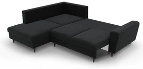 Fekete bársony kinyitható tárolóhelyes sarokkanapé (bal oldali-L alakú) Kyoto – Cosmopolitan Design