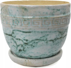 Virágtartó fedél Ø-18,5 cm, görög mintás, türkiz-fehér