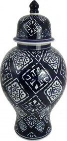 Kerámia Tároló Zárható amfora váza urna váza fehér sötétkék Ginger