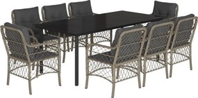 vidaXL 9részes világosszürke polyrattan kerti étkezőgarnitúra párnával