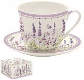 Porcelán reggelizőcsésze+alj 400ml,dobozban, Lavender Field