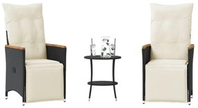 3 részes fekete polyrattan bisztrógarnitúra párnával
