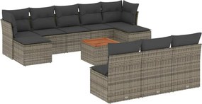 vidaXL 11 részes szürke polyrattan kerti ülőgarnitúra párnákkal