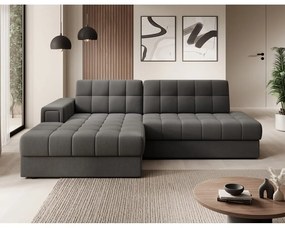 Szürkésbarna bársony kinyitható sarokkanapé (bal oldali-heverő résszel) Blezalt – ELTAP
