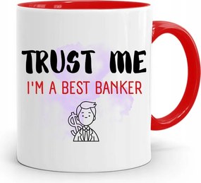 Bankárnak Piros Bögre Születésnapi Ajándék fényképes nyomtatással