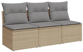 3 személyes bézs polyrattan kerti kanapé párnával