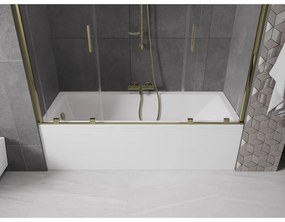 Mexen Velar Duo, 2 szárnyas eltolható kádparaván 180 x 150 cm, 8mm átlátszó üveg, arany fényes profil, 896-180-000-02-50