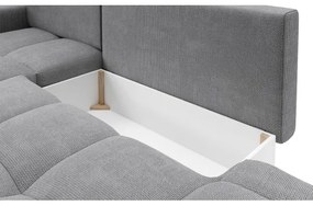 ALMADA balos, L-alakú kinyitható kárpitozott ülőgarnitúra tárolóval, szürke