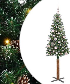 vidaXL Karcsú karácsonyfa 150 LED-del Zöld 150 cm PVC és tömör fenyőfa