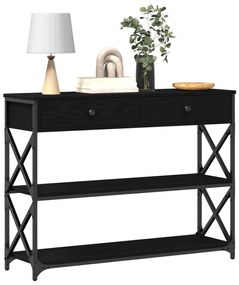 Konzoltábla Fekete Tölgy 100x28x75 cm Mérnöki Fa és Acél