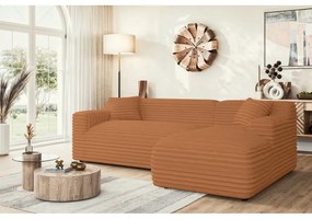 Terrakotta színű kordbársony sarokkanapé (jobb oldali-heverő résszel) Martin – Ropez