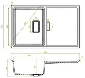 Laveo Tonga, 1 rekeszes gránit mosogató 800x500x190 mm, bézs, LAV-SPT_411Y