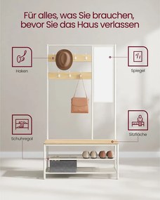 Előszoba fogas, cipőtároló paddal, tükörrel, tölgy és fehér 98×35×180cm